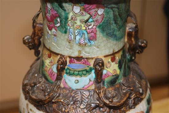 Two 19th century Chinese famille rose crackleglaze vases tallest 45cm